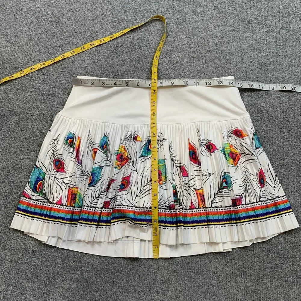 Lucky In Love Skort Womens M Medium White Pleated Peacock Feather Print Golf